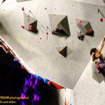 Des finalistes sur le mur de l'épreuve de la difficulté, en finale du Master National de Combiné Olympic.